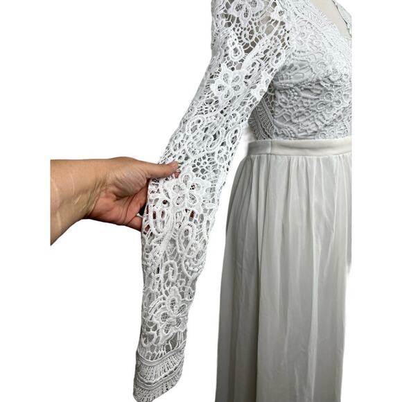BEAUTIFUL MANIJU Ivory Lace Sheer Gown Long Sleeve Open Back Maxi Small - Picture 4 of 11